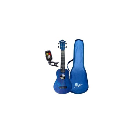 Ukulele Flight Soprano Azul Con Funda Y Afinador Tus35packblu